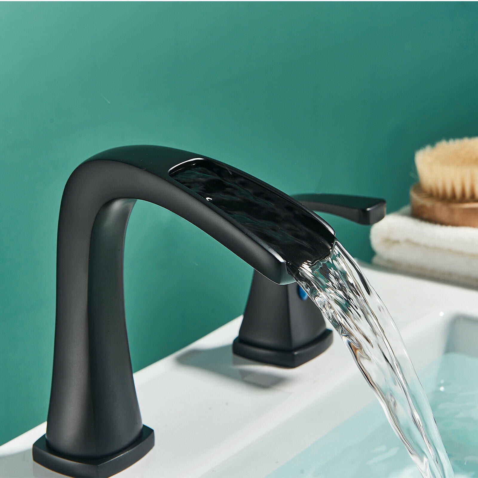 Zovajonia Matte Black 8 "Widespread Bathroom Faucet Basin 3 Hole Waterfall Vanity Sink Mixer Tap