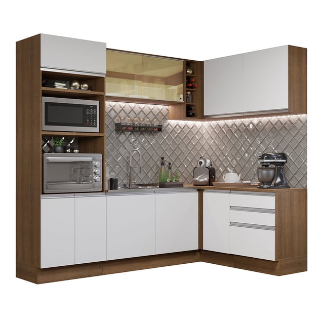 Cocina Integral de Esquina Madesa Glamy 399cm Marrón/Blanco