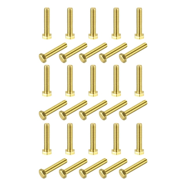 Unique Bargains Brass Hex Bolts, M5x25mm 30 Pack Fully Thread Grade 4.8 Machine Screws