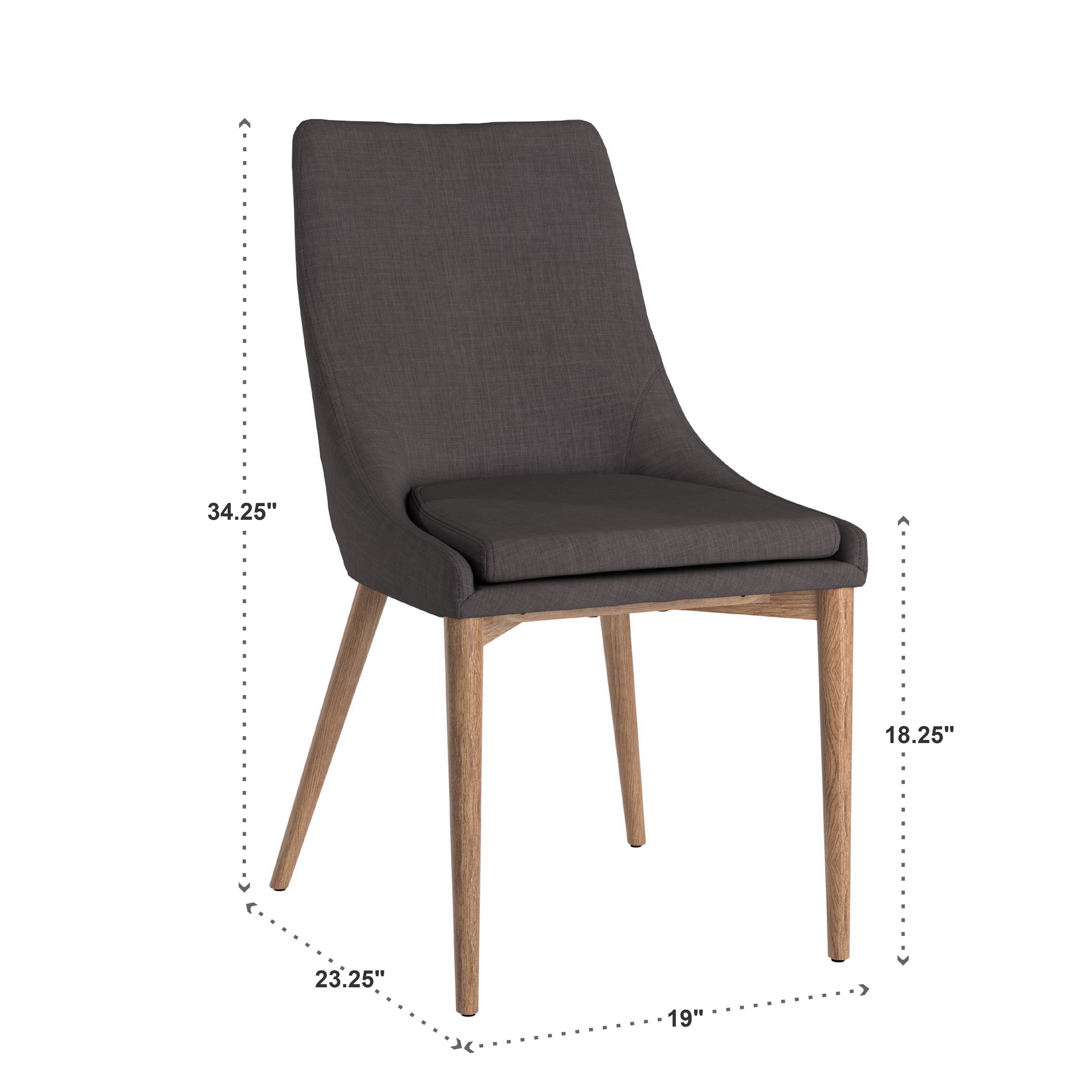 Chelsea Lane Mid-Century Modern Linen and Oak Dining Chairs, Set of 2, Dark Grey