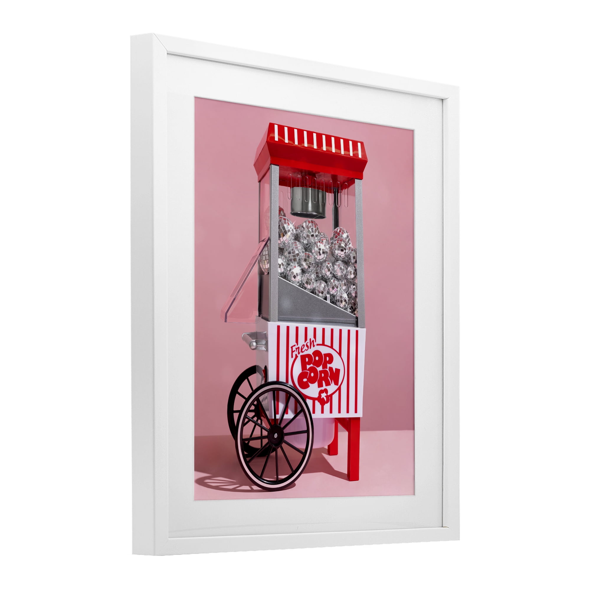 Stupell Industries Movie Popcorn with Disco Balls White Framed Print Under Glass, design by LISH Creative
