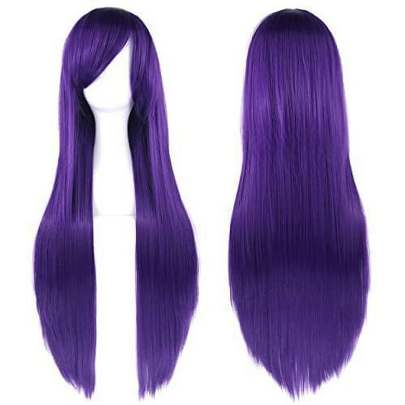 Nvzi 31.5-inch long straight wig, high-strength synthetic Dark Purple wig, women's long straight hair wig, fluffy top and natural hairline, suitable for daily/party, 1 piece