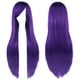 thumbnail image 1 of Zhuge Pelucas de cabello natural liso de 80 cm de largo con flequillo para cosplay, peluca colorida para fiesta de disfraces de Halloween para niña (morado oscuro), 1 of 3