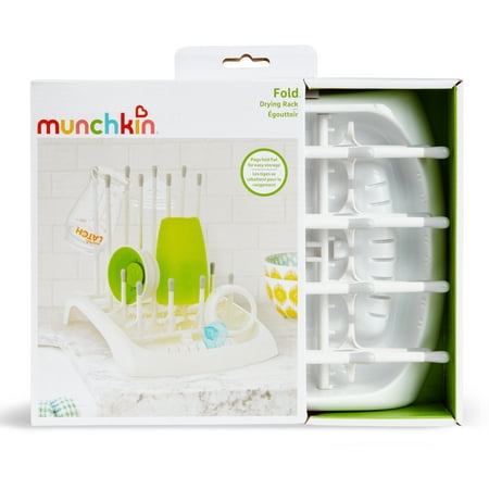 Munchkin Folding Baby Bottle Countertop Drying Rack, Includes 16 Tall and Short Pegs, Built-in Reservoir, Gray