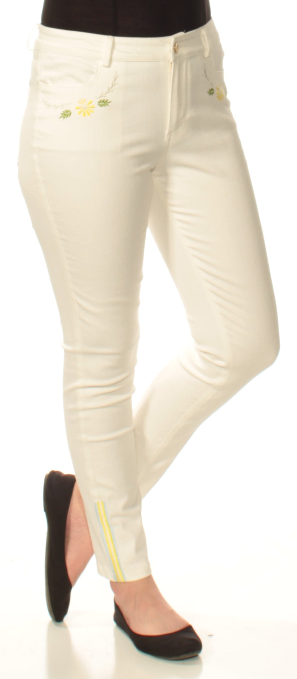 CYNTHIA ROWLEY - CYNTHIA ROWLEY Womens Ivory Embroidered Skinny Jeans Size: 8 - Walmart.com