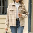 thumbnail image 4 of JUUNthy Women's Plaid Shacket, Button Down Long Sleeve Lapel Collar Fall Winter Fashion Jacket Outerwear Red M, 4 of 11