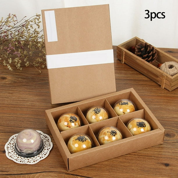 3 Pieces Craft Paper Box Dividers Bakery Gift Packaging Six Cavity Mooncake  Cookie Packaging for Party Decor Biscuit Cookie Birthday Family 