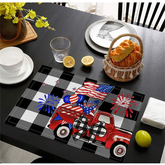 Dmlowu 4th of July Decorations Placemats 12x18" Cotton Table Mats Non Slip Insulation Independence Day Outdoor Placemats for Restaurants Dining Table Party Travel
