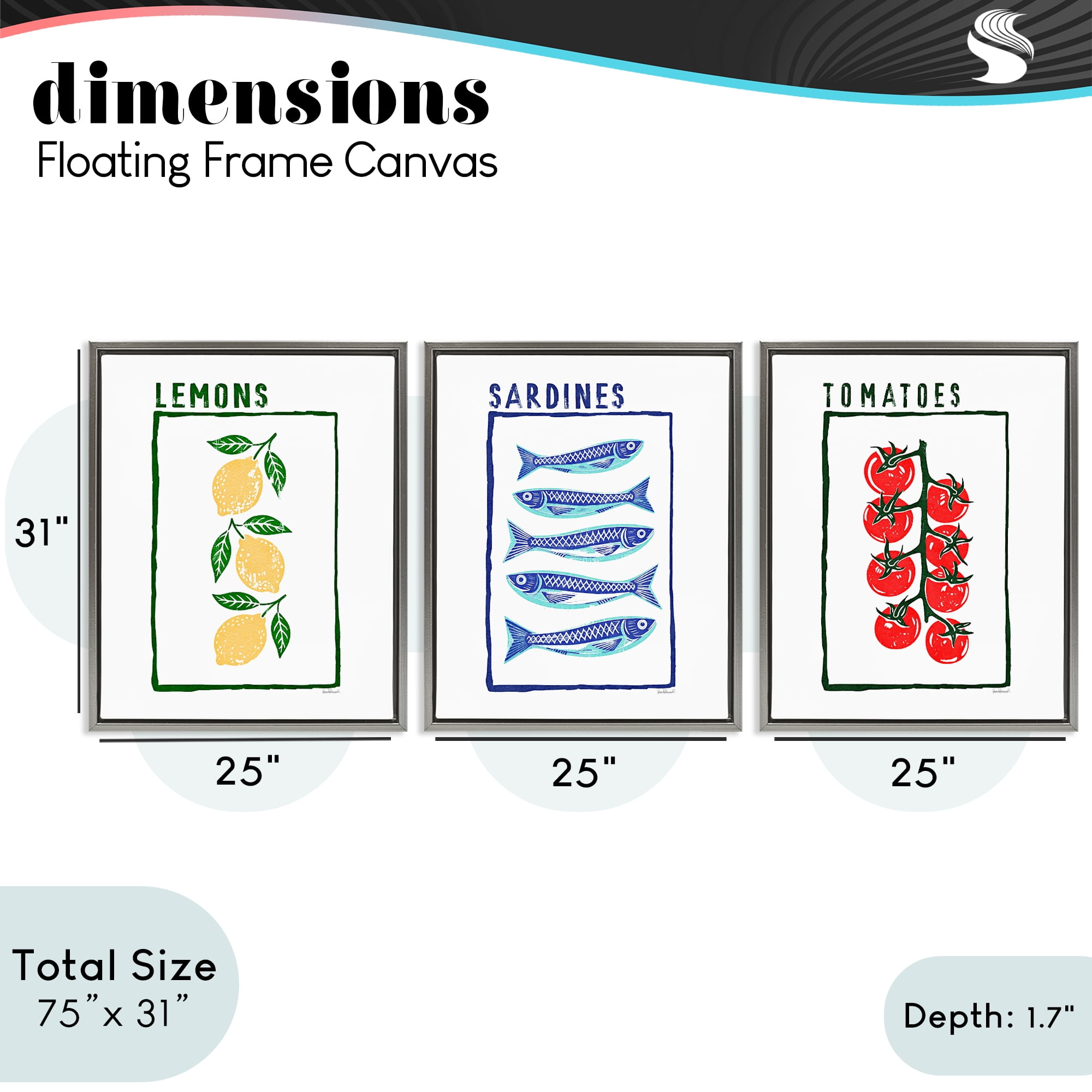 Stupell Industries Healthy Summer Foods 3 Piece Gray Framed Floater Canvas Set, design by Amanda Greenwood