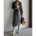 thumbnail image 3 of ZOELNIC Women's Summer Mesh Sheer See Through Double Breasted Midi Trench Coat Belted Lightweight Cardigan, 2XL, 3 of 5