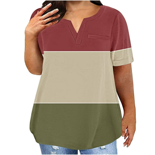 Liquidation d'Économies! BEFOKA T-Shirt Grande Taille pour Femmes, Blouse Décontractée d'Été pour Femmes, Blouse à Col pour Femmes, Blouse Décontractée à Manches Courtes d'Été