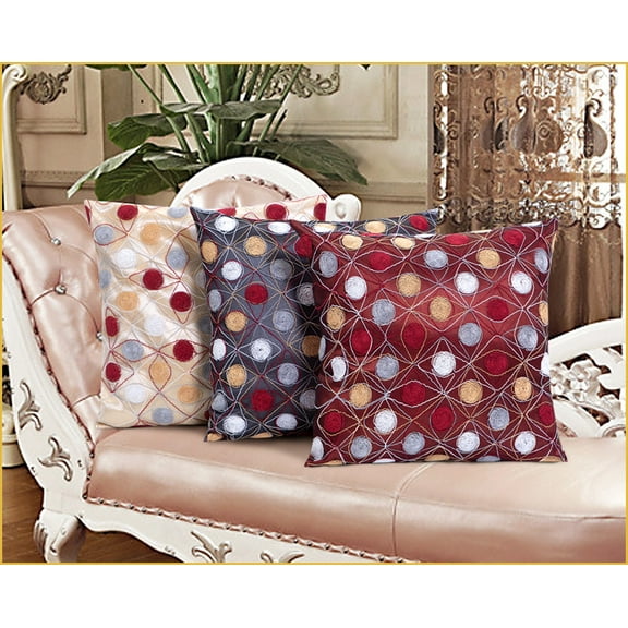 Violet Linen String Art Geometric Embroidery Pattern, Silky Faux Polyester, Burgundy, 18 Inch x 18 Inch, Decorative Throw Pillow