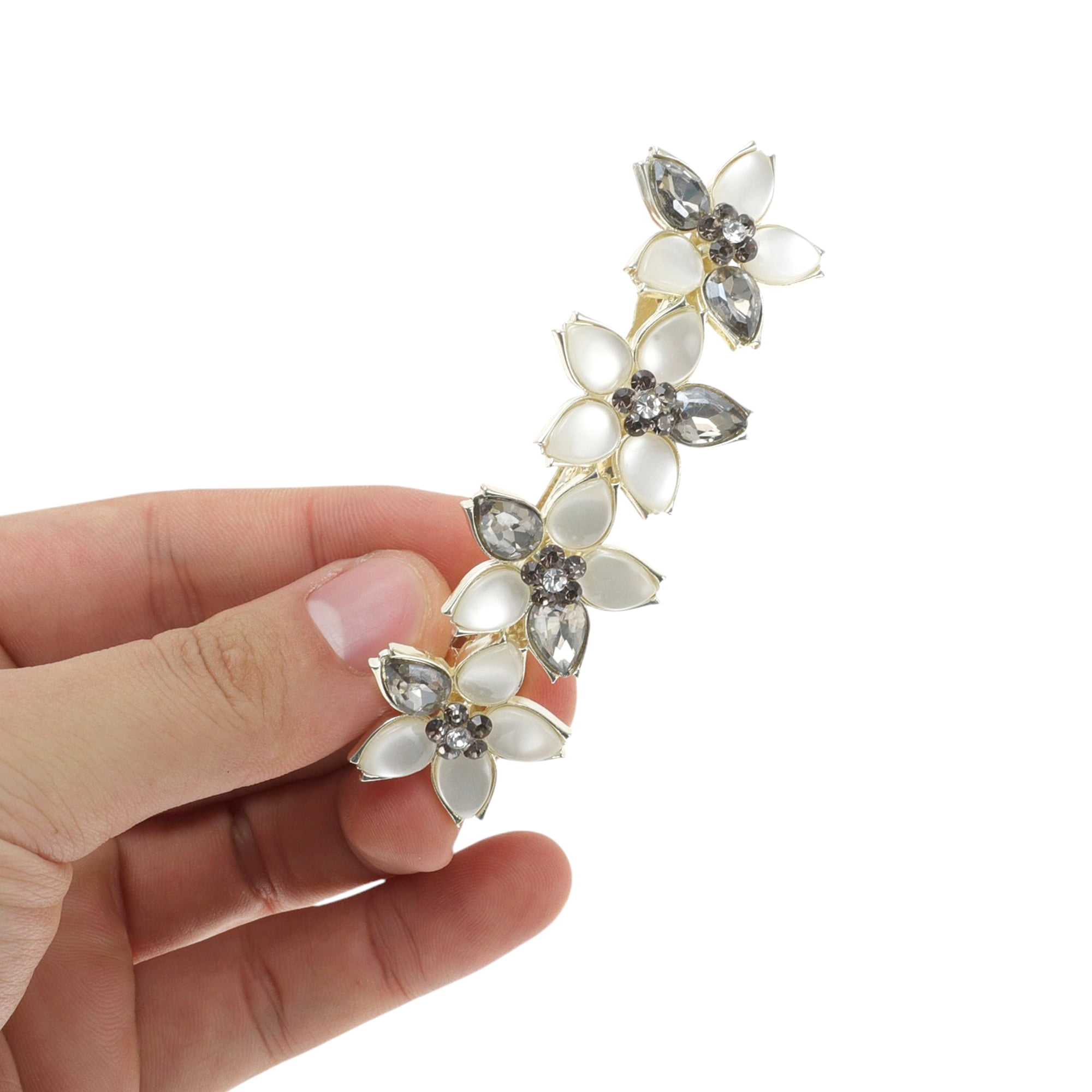 Unique Bargains Rhinestone Flower French Barrette Hair Clips Gold, Pink, Gray