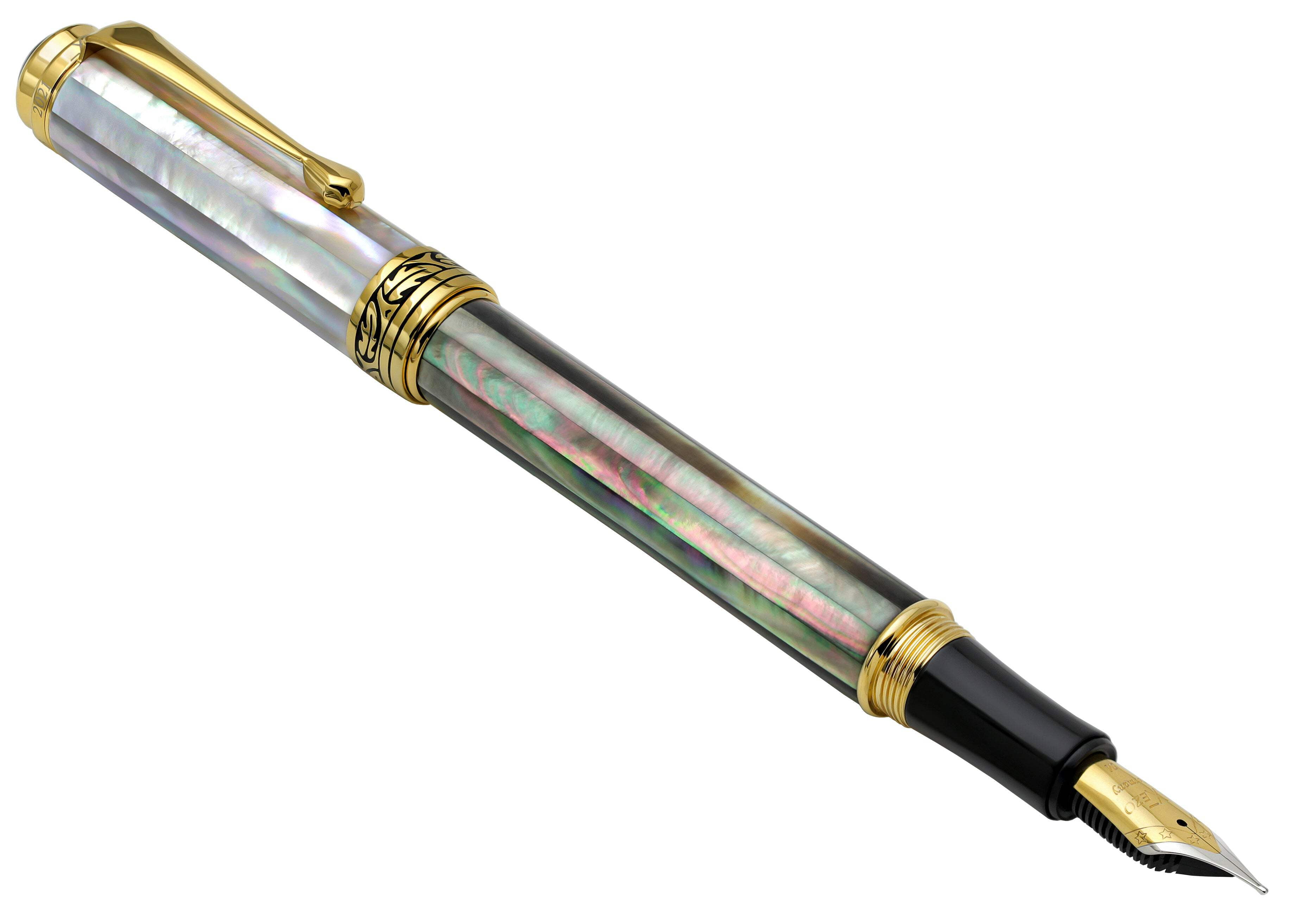 Xezo Xezo Maestro® Black and White Mother of Pearl Fountain Pen (Medium Nib) - 18K Gold Plated