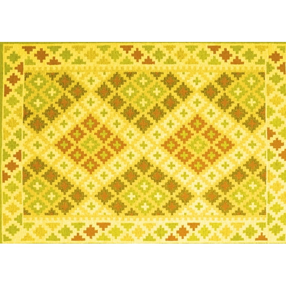 Ahgly Company Machine Washable Indoor Rectangle Southwestern Yellow Country Area Rugs, 7' x 10'