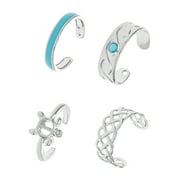 Beach Style Adjustable Toe Rings, 4 Pieces, Turquoise