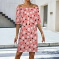 thumbnail image 2 of Dog Paw Pink Peach Background Women's Off The Shoulder Ruffles Summer Wedding Guest Loose Casual Party Beach Dress, 2 of 9