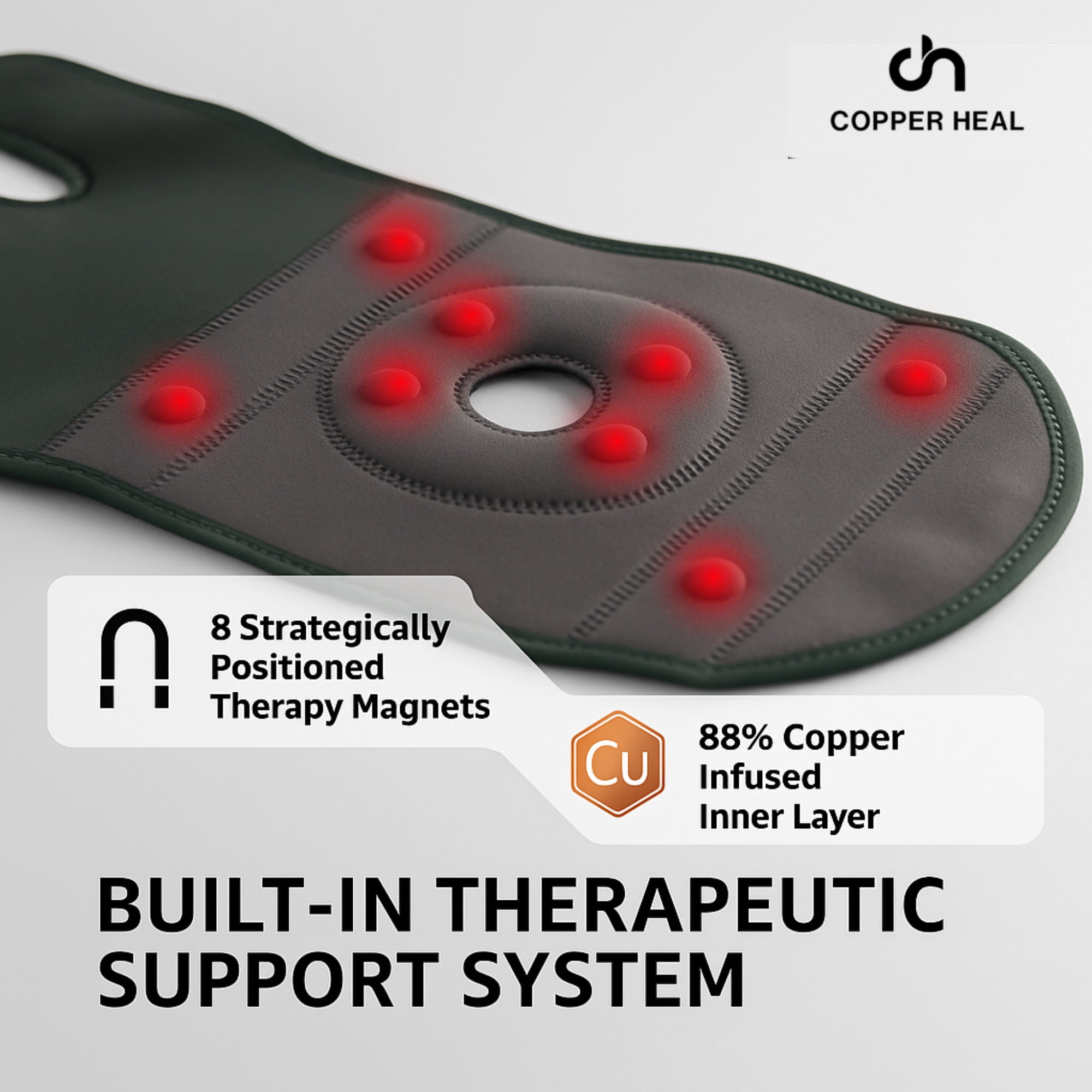 COPPER HEAL Magnetic Knee Brace – Copper-Infused Compression Sleeve for Pain Relief, Support  Recovery – Adjustable Knee Brace for Men  Women