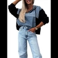thumbnail image 2 of Sudadera con Capucha y Media Cremallera de Mezclilla para Mujer, Chaquetas y Tops de Mezclilla Negro L, 2 of 8