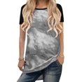 thumbnail image 1 of Women Tie-Dyed Print Color Stitching Crew Neck Short Sleeve Tunics Tops, 1 of 2