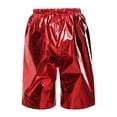 thumbnail image 2 of Sinleey Kids Boys Girls Shiny Metallic Hip Hop Dance Shorts Loose Elastic Waistband Leather Red 100, 2 of 6