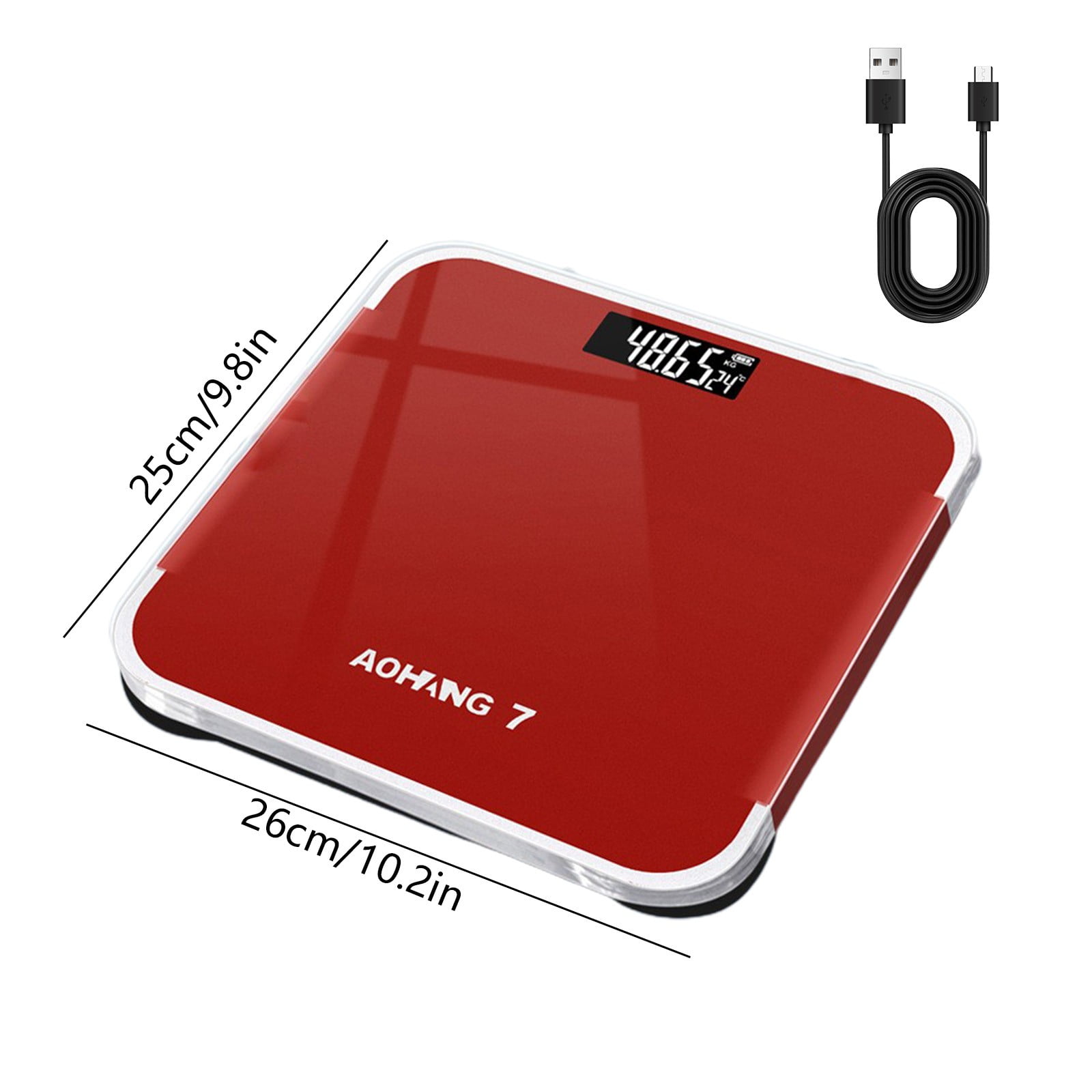 Weight Scale Digital Bathroom Scale LCD High-Definition Display | Electronic Body Weight Scale | 1pc | Tempered Glass | Rechargeable | High Accuracy | Durable Construction | Sleek Design | Red