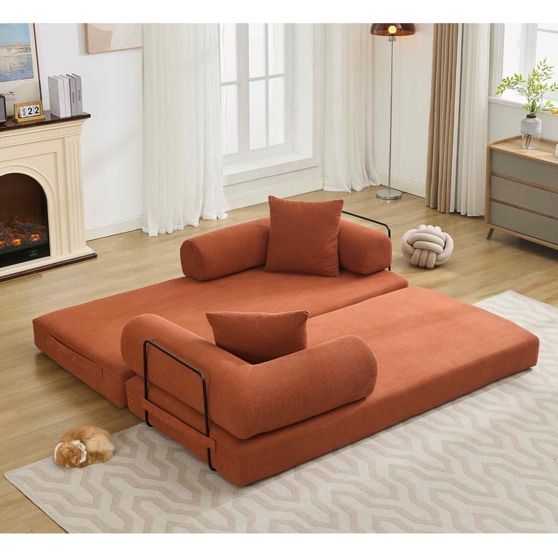 Timbernest 78.5" King Size Sofa Bed, 4 in 1 Convertible Sofa bed, Corduroy Boneless Floor Sleeper Sofa, Orange