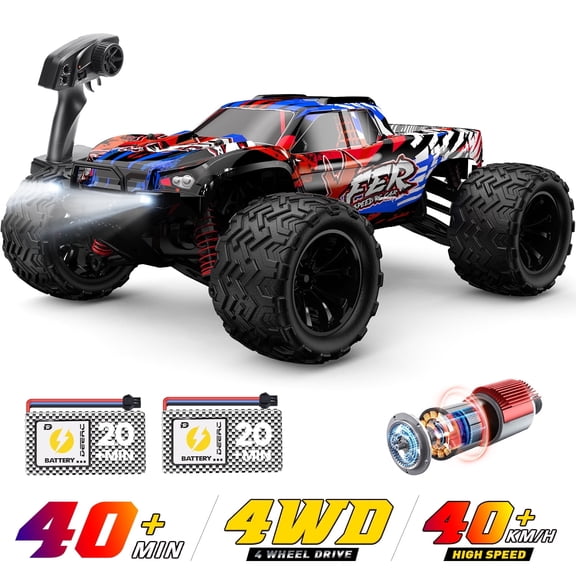 JoyStone RC Cars High Speed Remote Control Truck, 1:16 Scale 30 MPH RC Vehicle with LED Lights, 4WD All Terrain Offroad Truck with 2 Batteries, Gifts for Kids Adults