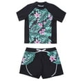 thumbnail image 2 of MSemis Girls Boys Floral Short Sleeve Rash Guard Swimsuit Set with UPF 50, 2-Piece, Sizes 4-16 Summer Lily Pink 12, 2 of 7