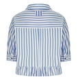 thumbnail image 7 of Ltctricy Crop Tops for Women Trendy Collared 3/4 Lantern Sleeve Ruffle Hem Striped Button down Shirts Casual Loose Blouses, 7 of 7