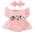 thumbnail image 1 of PENGXIANG Bébé Robe Romper Fleurs Feuilles Combinaisons de Broderie avec Bandeau, 1 of 9