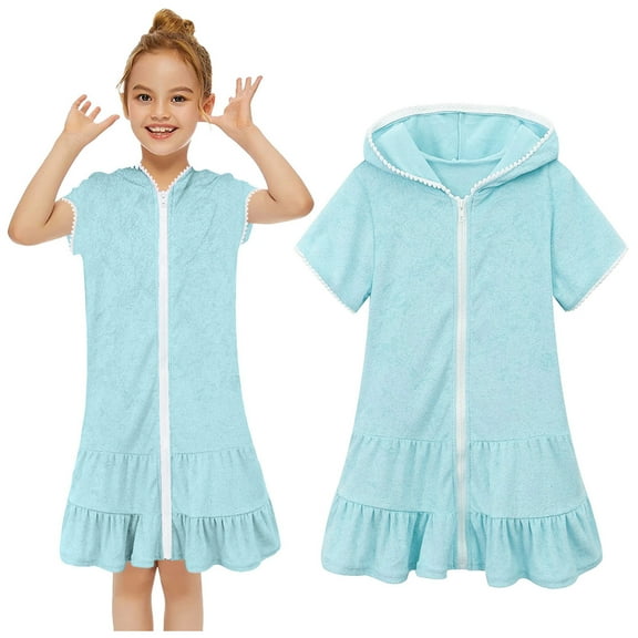 Girls Swim Coverups Little Girls Swimsuit Bathing Suit Cover Up Dress Absorbent Zip Hooded Girls Terry Cloth Robe
