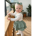 thumbnail image 5 of Loicainy Infant Baby Girls Fall Outfit 3 6 9 12 18 Months Long Sleeve Romper with Overall Dress and Headband Clothes Set, 5 of 9