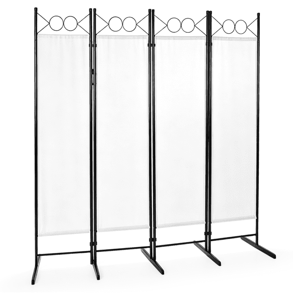 4-Fold 6FT Foldable Screen, Plastic Feet 160g Polyester Fabric Carbon Steel Frame, Off-White