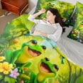 thumbnail image 4 of Homewish Teens Female Men Cartoon Green Frog Bedding Comforter Set 7-Piece,Kawaii Floral Animal King Bedding Sets,Colorful Flowers Ultra Soft Bed Sheets,Luxury Bedroom Decor,Reversible, 4 of 8