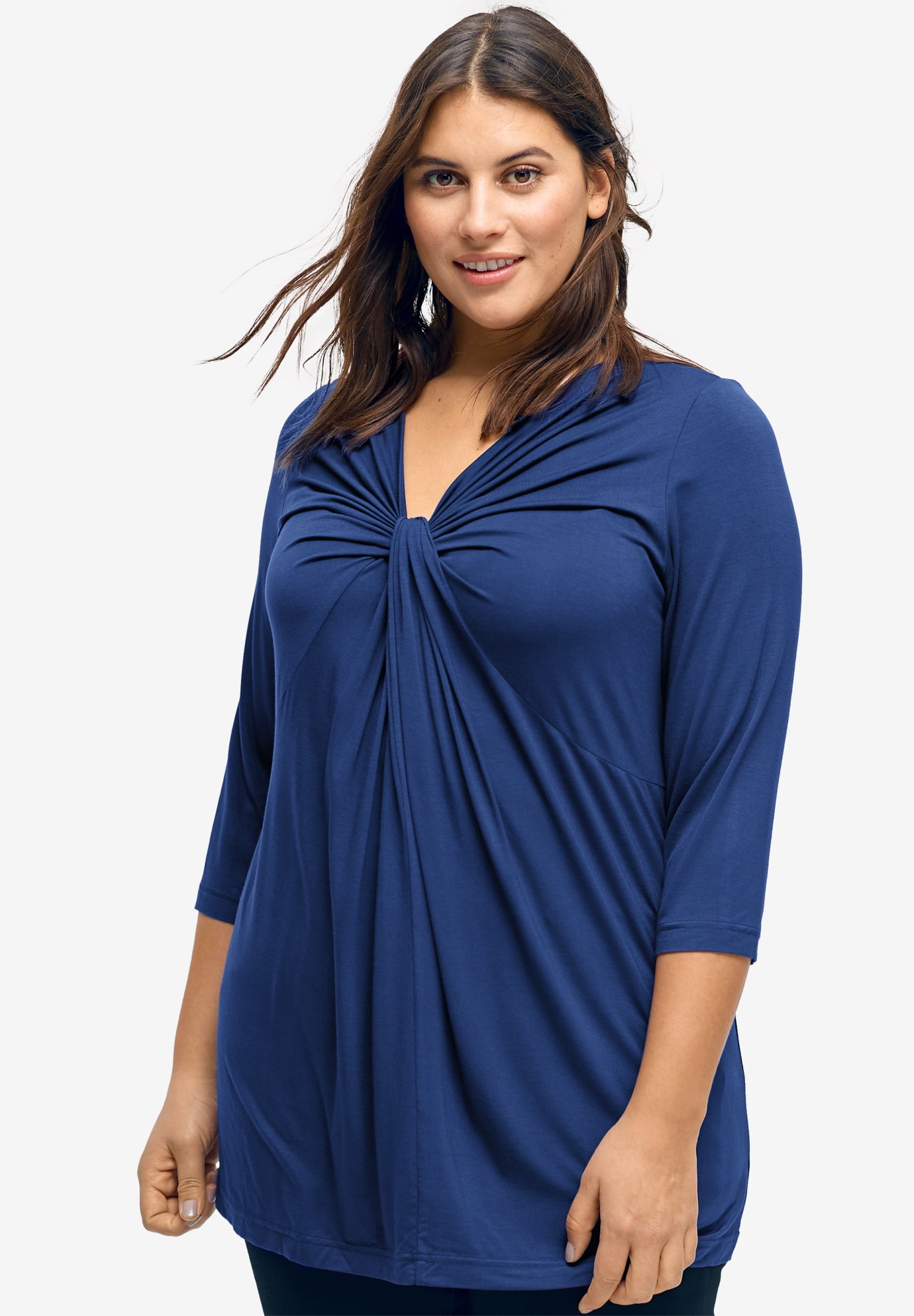 Ellos ellos Women's Plus Size Twisted KnotFront Tunic