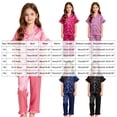 thumbnail image 4 of WUANDIXFA Girls Button Down Satin Pajama Sets 2PCS Ruffle Short Sleeve Top with Pants Sleepwear Outfit for Teens,Pink,8-9 Years, 4 of 7