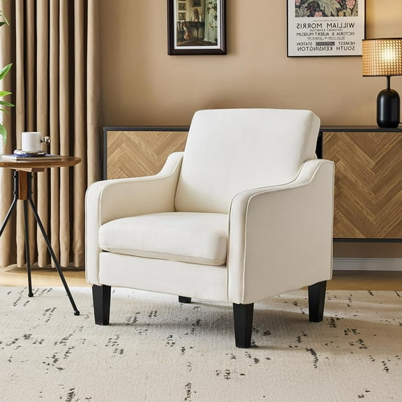WANBIN Mid-Century Modern Accent Chair - Beige Fabric Upholstered Armchair with Scooped Arms