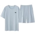 thumbnail image 2 of Mens Casual Botón Abajo Camisas de Manga Larga Color Sólido Cuello Redondo Manga Corta Superior, Suelto Ajuste de los Hombres Botón Abajo Camisas con Elástico de la Cintura Shorts Conjunto, 2 of 5