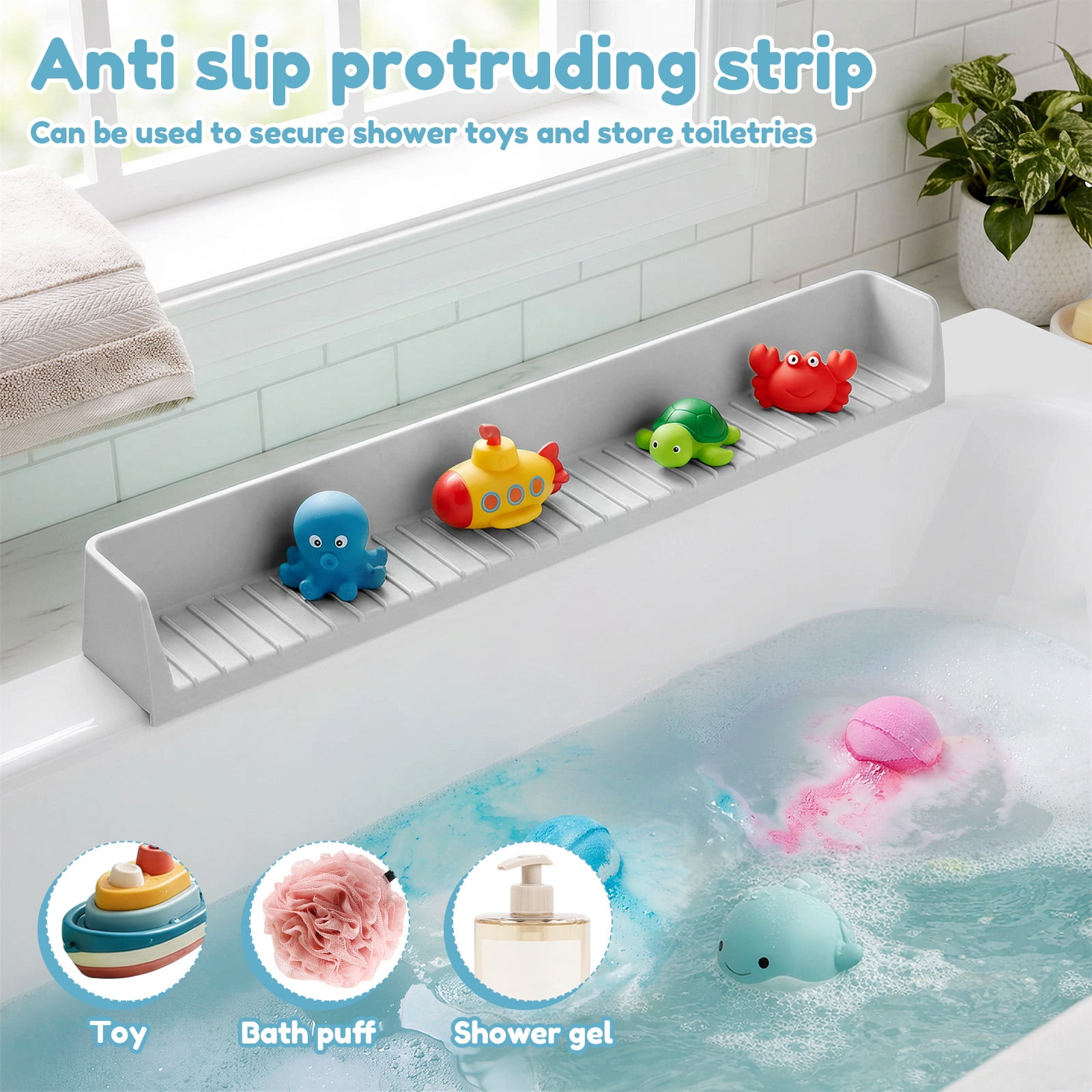 Splash Guard for Bathtub Kids Silicone Bathtub Splash Guard with Suction Cups Bath Tub Play Shelf for Kids and Toy Holder Avoid Water Spill in Bathroom Fun Bath Time for Toddler Baby