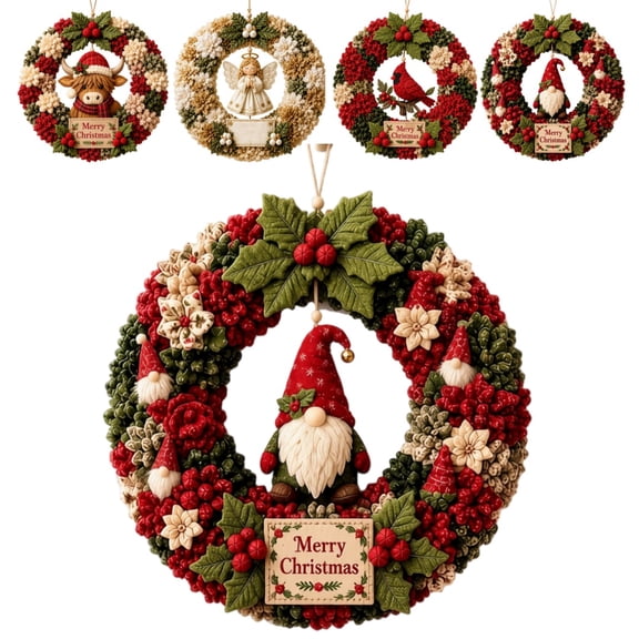 Christmas Wreath 3D Fabric Poke Art Kits for Adults, Pre-Punched Crafts for Holiday Door Decor, No-Sew DIY Making Set (Christmas Elf)