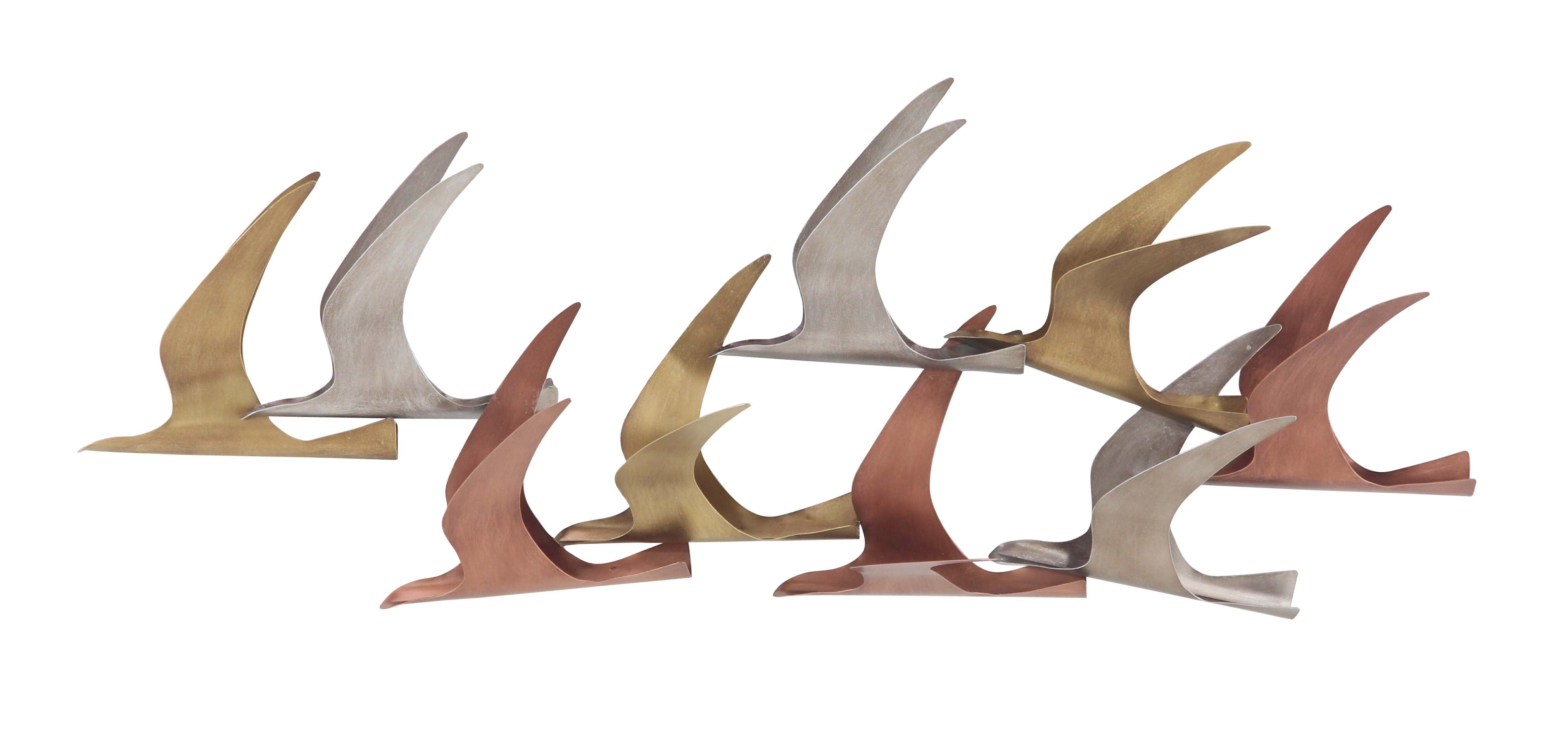 Decmode Natural Iron Birds In Flight Wall Decor, Beige