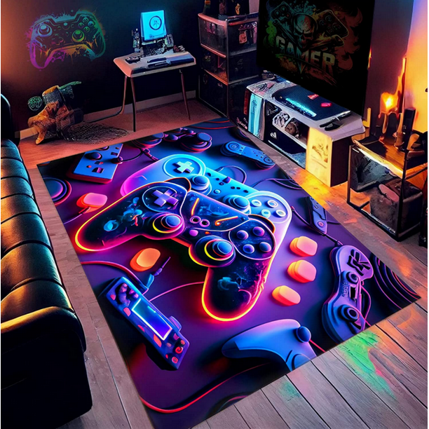 Gaming Rug for Boys Bedroom, Video Game Carpet with Gaming Theme Design