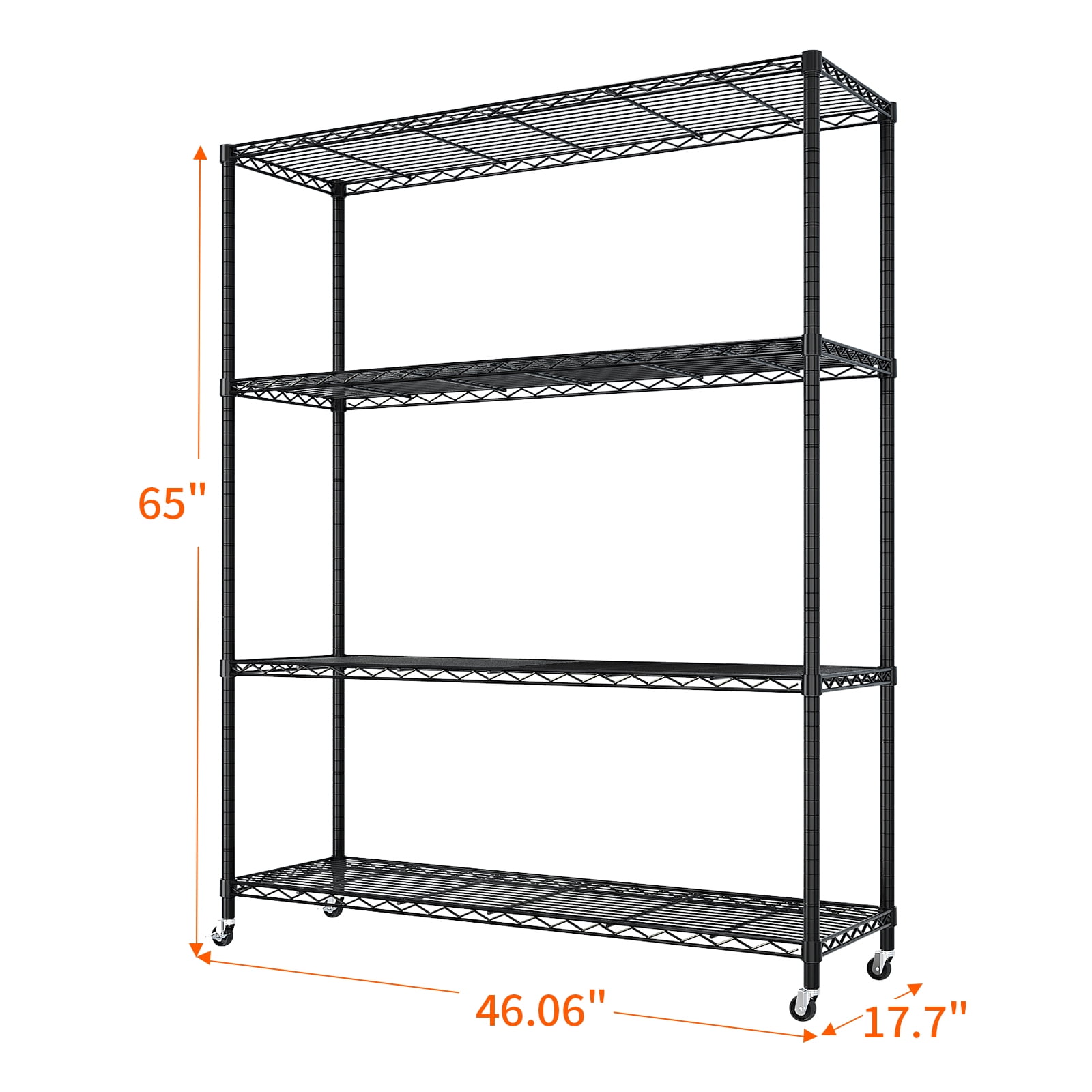 Ktaxon 4 Tier Wire Shelving with Wheels, 46"W x 17.7"D x 65"H Multifunctional Storage Rack Metal Garage Shelves Organizer, Capacity for 800lbs, Black