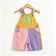 thumbnail image 2 of Edvintorg Girls Jumpsuit Rompers Bib Overalls Color Block Adjustable Suspender Shorts Jeans Overalls Shortalls with Pockets 6M-4Y, 2 of 7