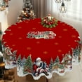 thumbnail image 3 of Likewised Christmas Tablecloth, Joyful Festive Classic Christmas Tablecloth, Festive Holiday Dining Table Cover Fall Tablecloths, Washable for Party Picnic Dinner Decor (Round), 3 of 4