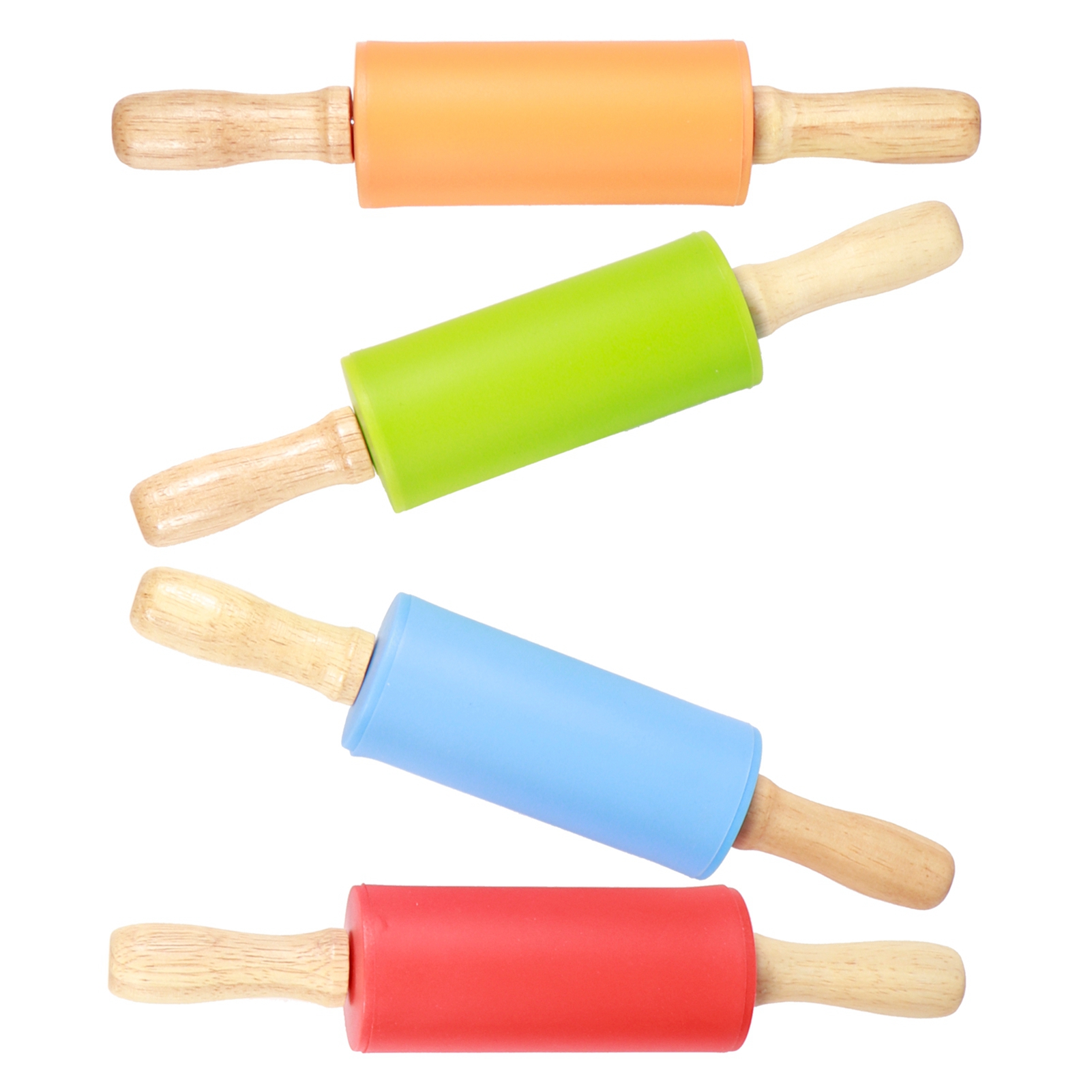 4 Rouleaux à Pâtisserie En Silicone Antiadhésifs Avec Manche En Bois - Parfaits Pour Enfants Et Cuisine Familiale