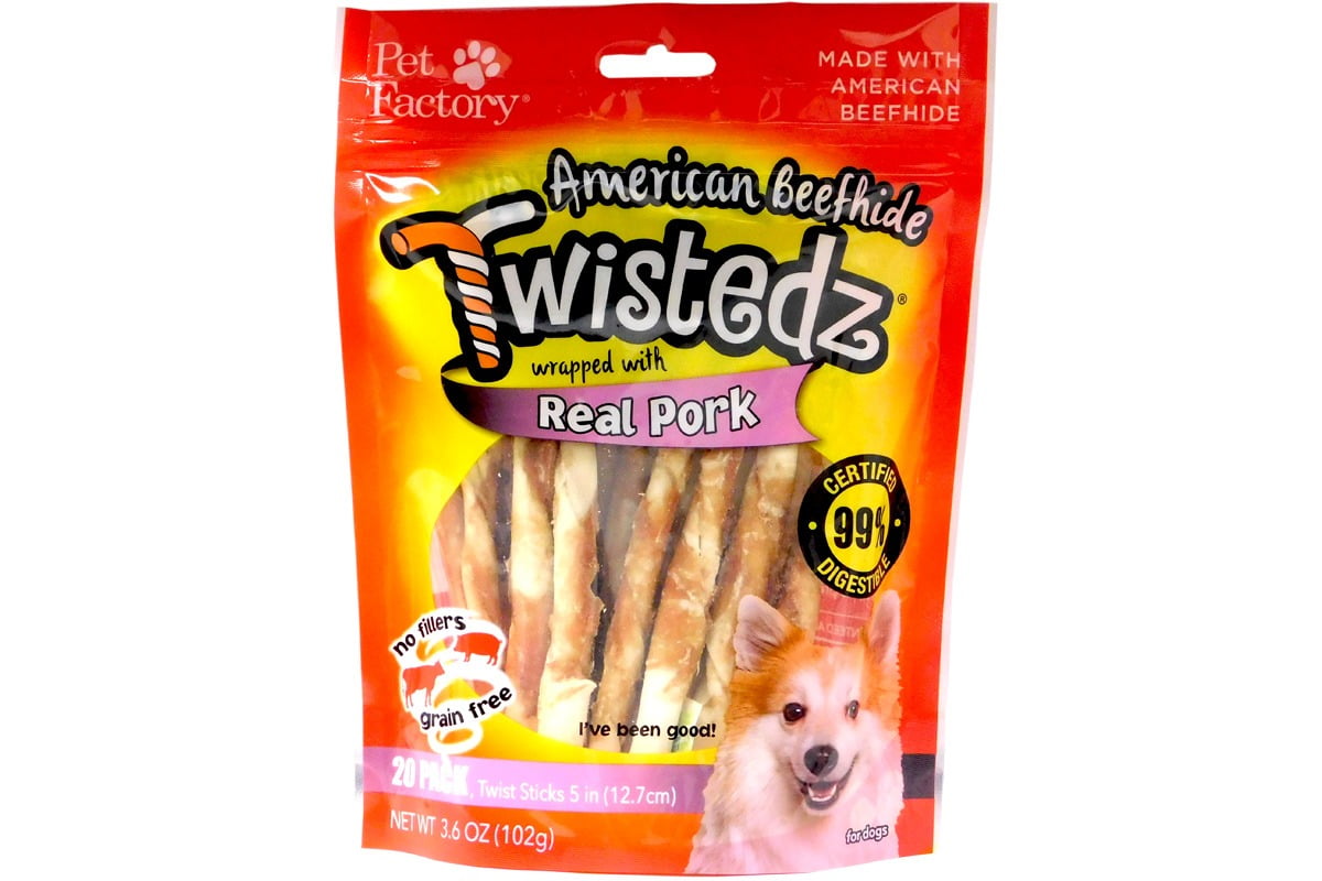 Pet Factory Twistedz American Beefhide Twist Sticks w/ Pork Meat Wrap 5", 20 Count