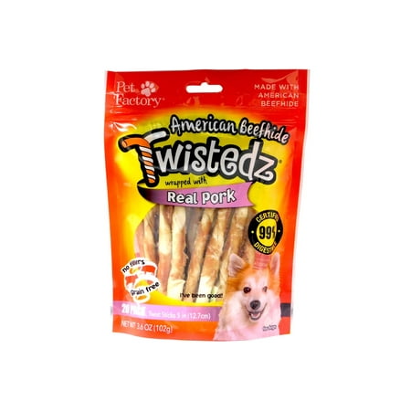 UPC: 0094983274206 | Pet Factory Twistedz American Beefhide Twist Sticks w/ Pork Meat Wrap – 5   20 Count