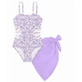 thumbnail image 2 of ZHANGDER Girls Swimsuit Adjustable Straps Cut Out One Piece Bathing Suit with Solid Color Cover Up Skirt Girls' Swimwear, Purple 13-14 Years, 2 of 7
